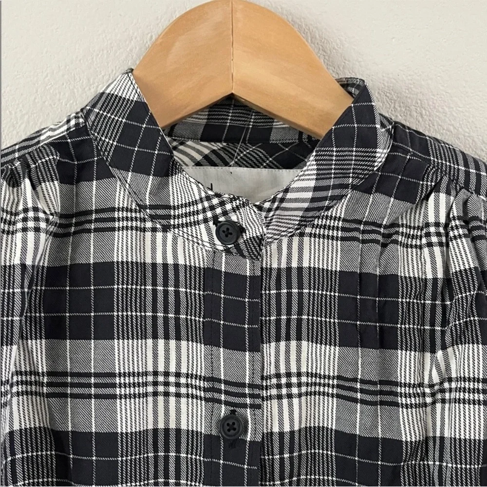 Unsubscribed $280 Plaid Puff Long Sleeves Blouse L NWOT Black White Boho